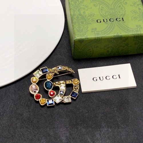 Gucci New Fashion Versatile Colored Gemstone Double G Brooch