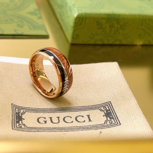 Gucci New Classic Trendy Resin Wood Texture Handmade Bright Face Couple's Ring