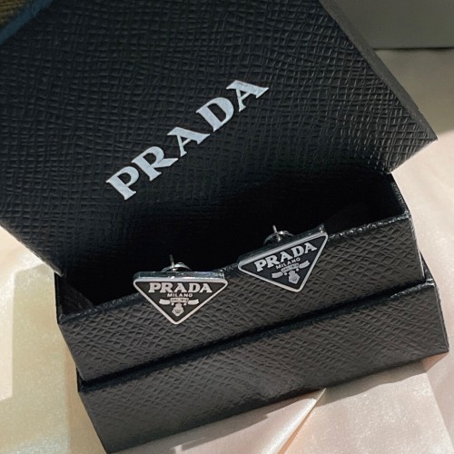 Prada New Fashion Versatile Triangle Logo Earrings