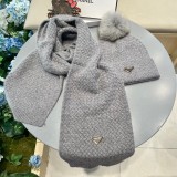 Prada Classic Triangle Logo Wool Hat Scarf Warm Set