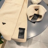 Prada Classic Triangle Logo Wool Hat Scarf Warm Set