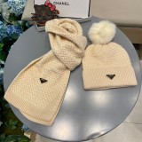 Prada Classic Triangle Logo Wool Hat Scarf Warm Set