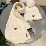 Prada Classic Triangle Logo Wool Hat Scarf Warm Set