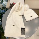 Prada Classic Triangle Logo Wool Hat Scarf Warm Set
