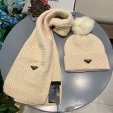Prada Classic Triangle Logo Wool Hat Scarf Warm Set