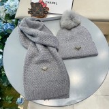 Prada Classic Triangle Logo Wool Hat Scarf Warm Set