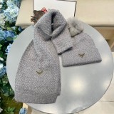 Prada Classic Triangle Logo Wool Hat Scarf Warm Set