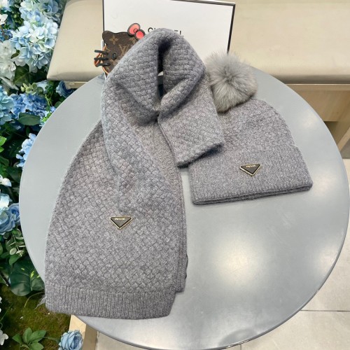 Prada Classic Triangle Logo Wool Hat Scarf Warm Set