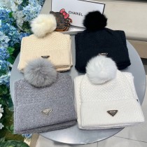Prada Classic Triangle Logo Wool Hat Scarf Warm Set