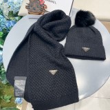 Prada Classic Triangle Logo Wool Hat Scarf Warm Set