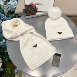 Prada Classic Triangle Logo Wool Hat Scarf Warm Set