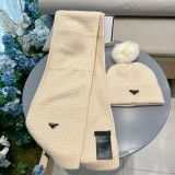 Prada Classic Triangle Logo Wool Hat Scarf Warm Set