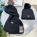 Prada Classic Triangle Logo Wool Hat Scarf Warm Set