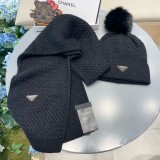Prada Classic Triangle Logo Wool Hat Scarf Warm Set