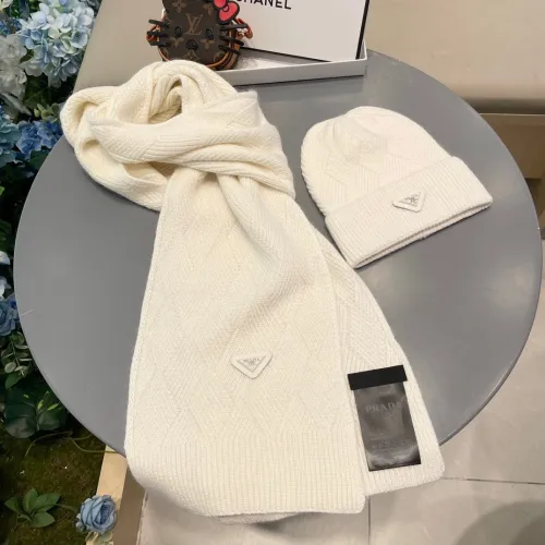 Prada Classic Leather Logo Cashmere Hat Scarf Set