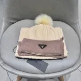 Prada Classic Triangle Logo Cashmere Hat Scarf Warm Set