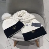 Prada Classic Triangle Logo Cashmere Hat Scarf Warm Set