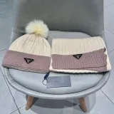 Prada Classic Triangle Logo Cashmere Hat Scarf Warm Set