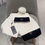 Prada Classic Triangle Logo Cashmere Hat Scarf Warm Set