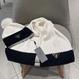 Prada Classic Triangle Logo Cashmere Hat Scarf Warm Set