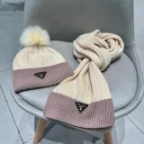 Prada Classic Triangle Logo Cashmere Hat Scarf Warm Set