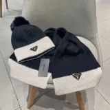 Prada Classic Triangle Logo Cashmere Hat Scarf Warm Set