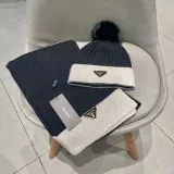Prada Classic Triangle Logo Cashmere Hat Scarf Warm Set