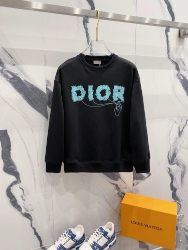 Dior New Couple Fashion Hand Pulling Rope Letter Foam Logo Round Neck Casual Sweatshirt