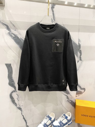 Fendi New Classic Couple Zipper Leather Pocket Logo Round Neck Casual Sweatshirt
