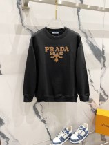 Prada New Classic Couple Retro Leather Letter Logo Round Neck Casual Hoodie