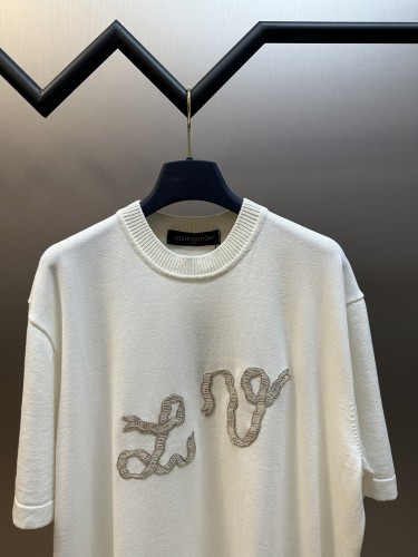 Louis Vuitton New Fashion Ribbon Bead Embroidery Knitted Short Sleeve