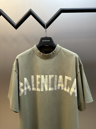 Balenciaga New Couple Fashion Tape Letter Washed Casual Short Sleeves