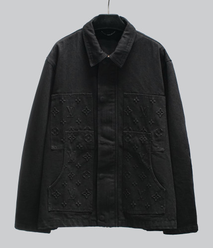 Louis Vuitton New Classic Logo Embossed Water Washed Black Cowboy Zipper Jacket