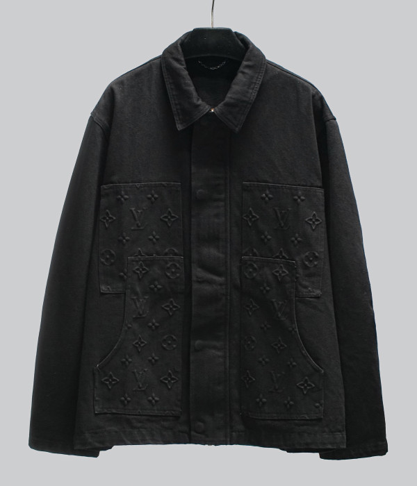 Louis Vuitton New Classic Logo Embossed Water Washed Black Cowboy Zipper Jacket