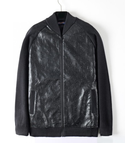 Louis Vuitton New Classic Embossed Sheepskin Splicing Wool Knitted Double Headed Zipper Jacket