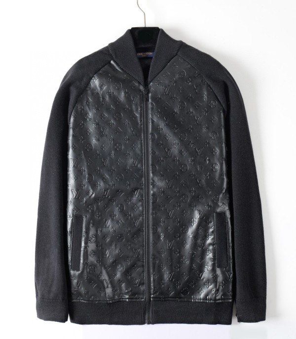 Louis Vuitton New Classic Embossed Sheepskin Splicing Wool Knitted Double Headed Zipper Jacket