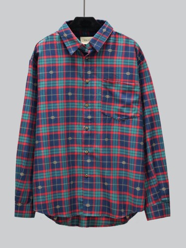 Gucci New Couple Double G Grid Casual Shirt