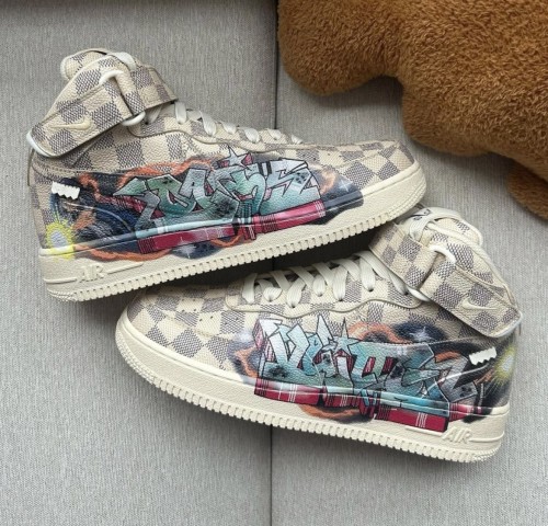 Louis Vuitton x NIke Air Force 1 Mid Unisex Sneakers Casual  Sports Board Shoes Multicolour