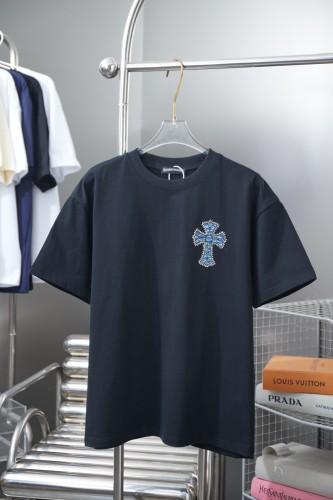 Chrome Hearts New Fashion Denim Printed Hot Diamond Short Sleeve Unisex Casual Versatile T-shirt