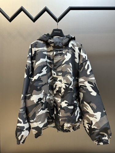 Balenciaga New Classic Embroidered Logo Camo Waterproof Hoodie Jacket