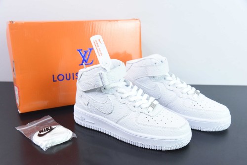 Louis Vuitton x NIke Air Force 1 Mid Unisex Sneakers Casual  Sports Board Shoes White