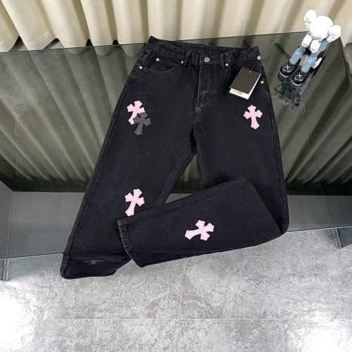 Chrome Hearts New Fashion Leather Cross Sanskrit Casual Jeans