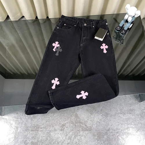 Chrome Hearts New Fashion Leather Cross Sanskrit Casual Jeans
