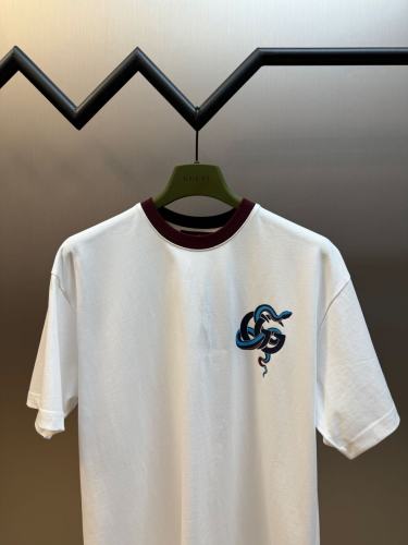 Gucci New Fashion Color Clash Collar Double G Snake Print Short Sleeve Couple Casual T-shirt