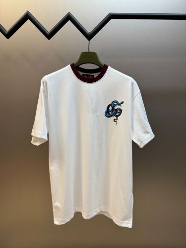 Gucci New Fashion Color Clash Collar Double G Snake Print Short Sleeve Couple Casual T-shirt