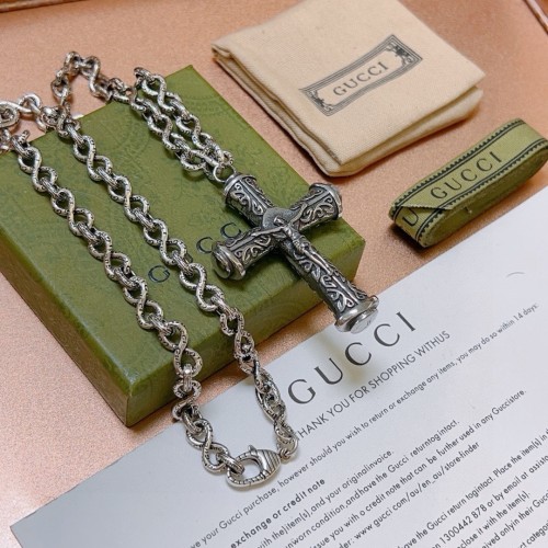 Gucci New Hip Hop Cross Vintage Silver Necklace
