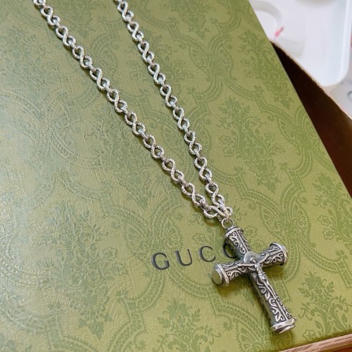Gucci New Hip Hop Cross Vintage Silver Necklace