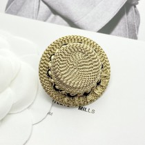 Chanel New Fashion Versatile Light Gold Straw Hat Brooch