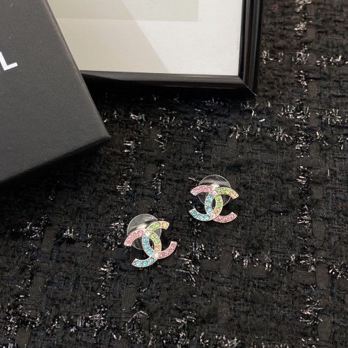 Chanel New Fashion Color Diamond Double C Earrings