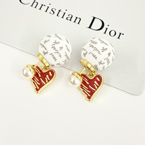 Dior New Fashion Red Enamel Love Graffiti Double Bead Earrings